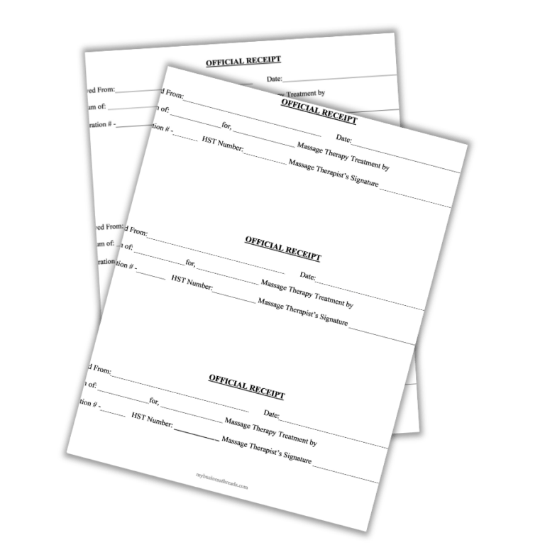 Regular Massage Therapy Receipt Client copy with and without HST versions | My Business Threads
